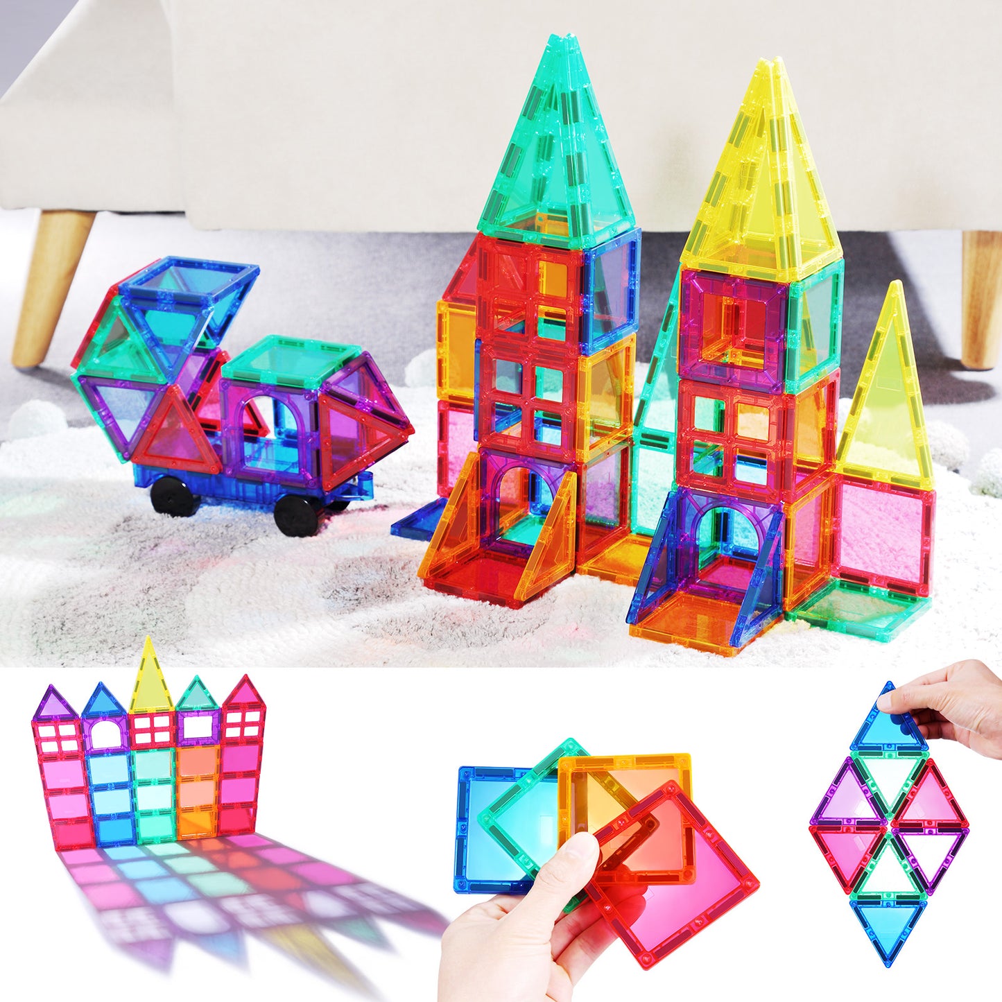PLUMIA Magnetic Tiles for Kids 3D Magnet Building Tiles Set STEM Learning Toys Magnetic Toys Gift for 3+ Year Old Boys and Girls