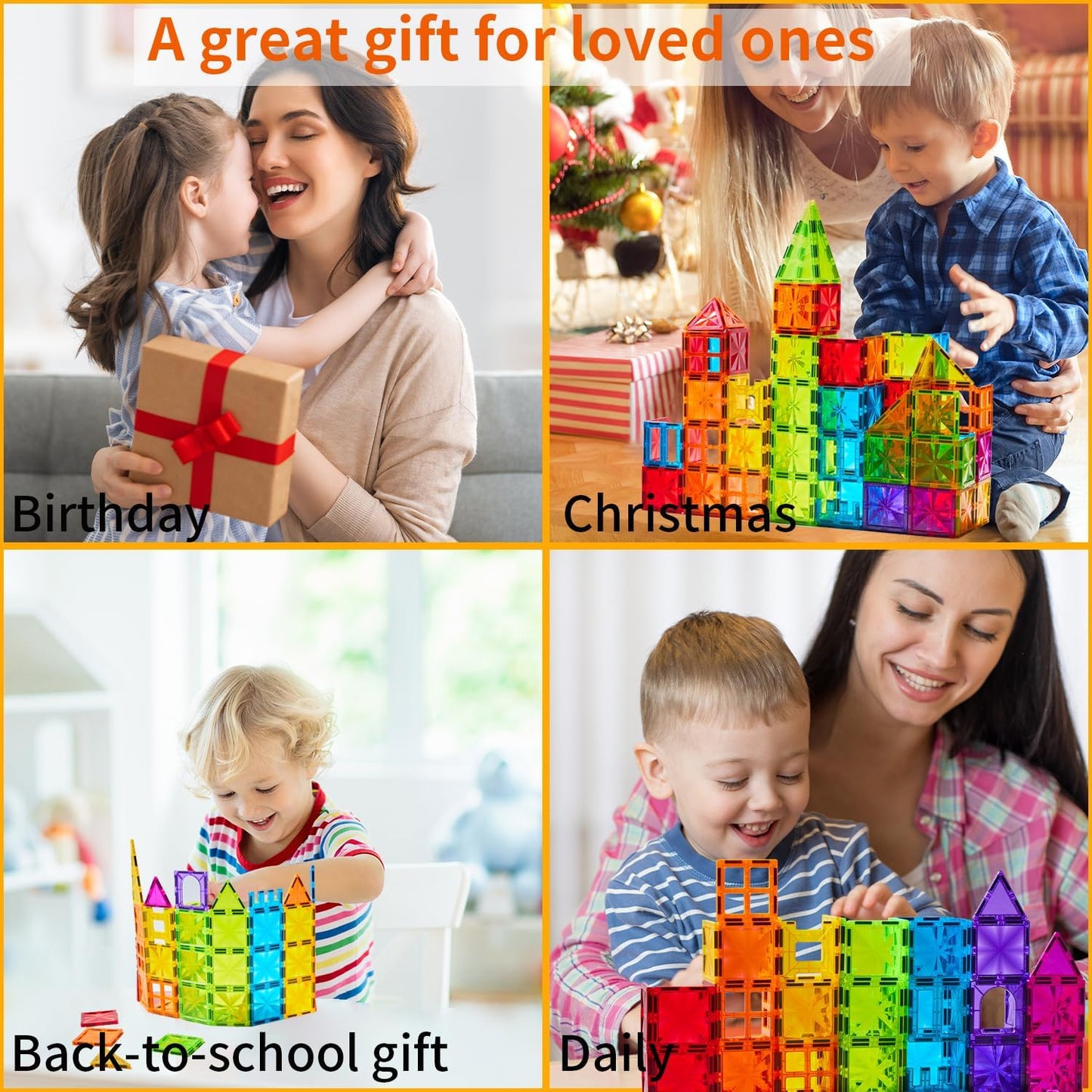 Magnetic Tiles Kids Toys, STEM Magnetic Blocks Building Toys for Boys and Girls, Colorful Diamond Pattern Magnet Tiles Preschool Sensory Montessori Toys for Toddler, Creative Gift for Age 3+ Years