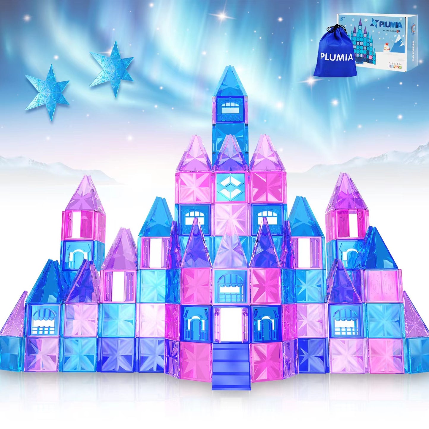 Magnetic Tiles Kids Toys Diamond Magnetic Blocks Toys for Girls Birthday Gifts Building Toys for 3 4 5 6 7 8+ Year Old Girl and Boys Blue Purple Pink Blocks Castle Princess Toys